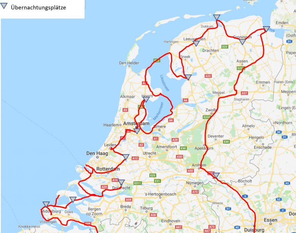 Reiseroute in Holland